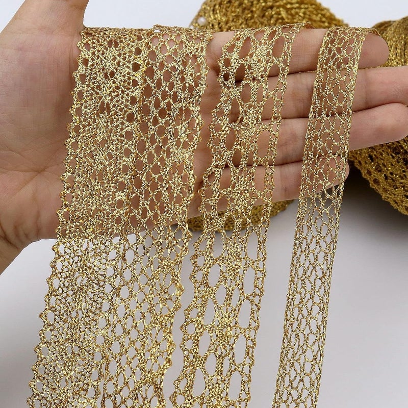 AIETSYEI Gold Lace Trim Vintage Crochet Ribbon Craft Gold Lace for Sewing, Gift Package Wrapping, Bridal Wedding Decoration, Scrapbooking Supplies - Image 4